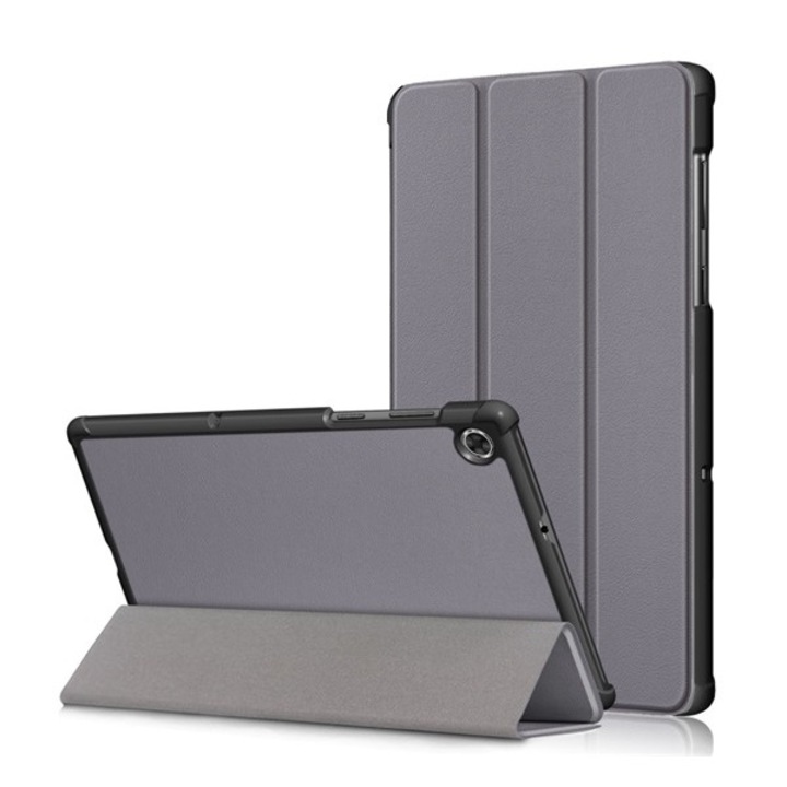 Lenovo Tab M10 Plus (TB-X606F) Gigapack tok álló, bőr hatású (aktív flip, oldalra nyíló, trifold asztali tartó funkció) szürke, gigapack csomagolás