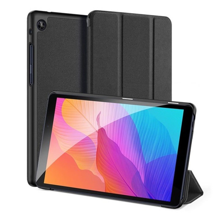 Dux ducis domo tabletvédő álló, bőr hatású, aktív flip, oldalra nyíló, trifold, asztali tartó, textil minta, fekete, kompatibilis: Huawei MatePad T8 WIFI / MatePad T8 LTE
