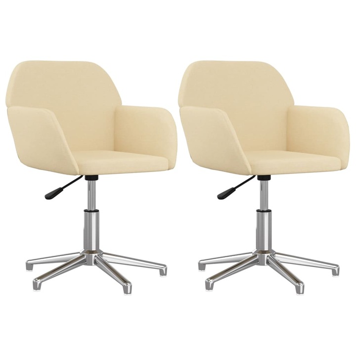 Set Scaune de bucatarie pivotante vidaXL, 2 piese, crem, material textil, 53,5 x 57 x 70 cm