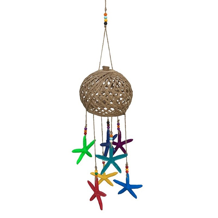 Lampa sferica din canepa cu led si stele de mare, 17x80 cm