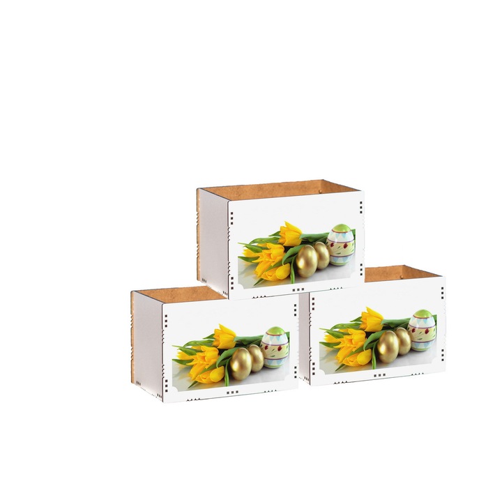Set cutii decorative, MDF, Imprimeu, Oua, Paste, DekoLaser, CFP15031s, 15x10x10 cm