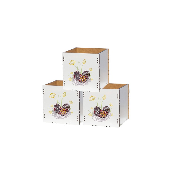 Set cutii decorative, MDF, Imprimeu, Traditional, Paste, DekoLaser, CFP10039s, 10x10x10 cm