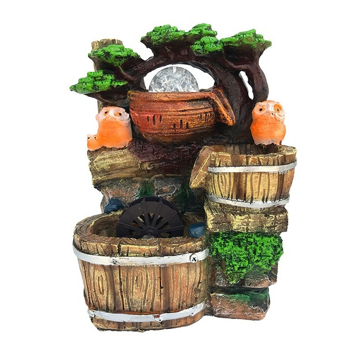 Електрически фонтан от смола със сови, топка и мелница, 18x26 см