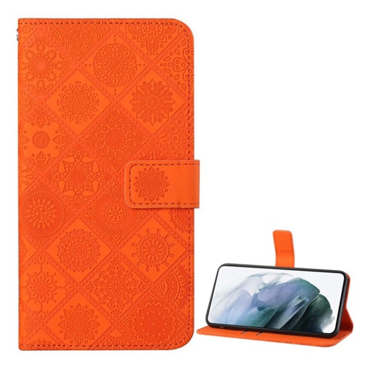 Oppo A16s Gigapack tok álló, bőr hatású (flip, oldalra nyíló, asztali tartó funkció, dombornyomott virágminta) narancs, gigapack csomagolás