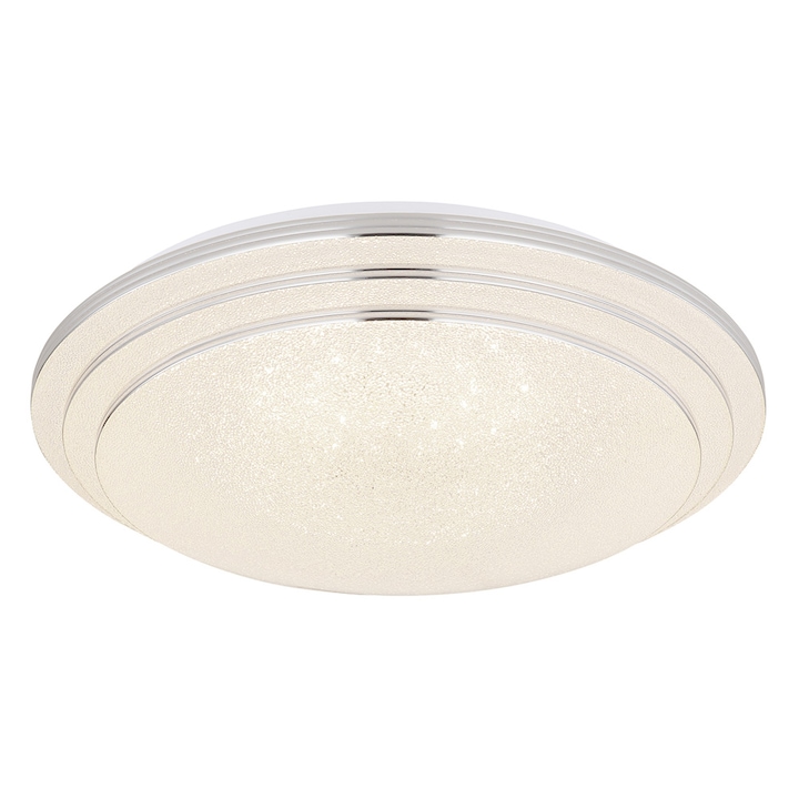 Plafoniera metal alb, acril alb, reglabil, culorile se pot fixa, functie cu memorie, telecomanda, baterie inclusa 2x AAA, ø: 400mm, H: 95mm, inclusiv LED 18W 230V, sursa 186-1860lm, iesire 130-1300lm, CCT 2700-6500K