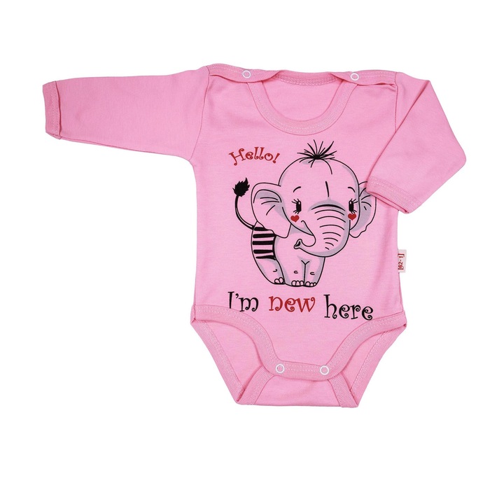 Body Bebelusi Maneca Lunga "Elefantel"100% Bumbac, Roz