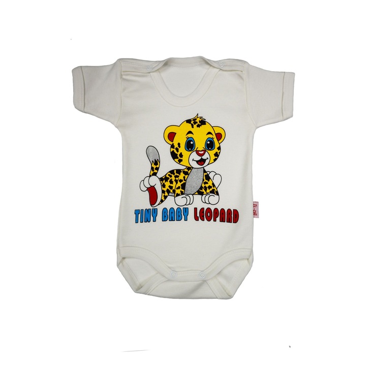 Body Bebelusi Maneca Scurta "Baby Leopard" 100% Bumbac, Alb