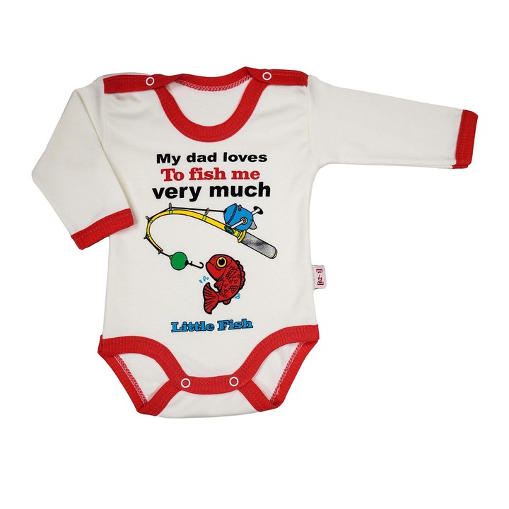 Body Bebelusi Maneca Lunga "Little Fisher" 100% Bumbac, Rosu