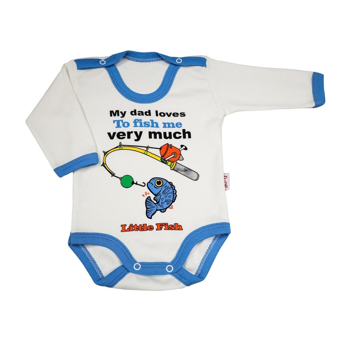 Body Bebelusi Maneca Lunga "Little Fisher" 100% Bumbac, Albastru deschis