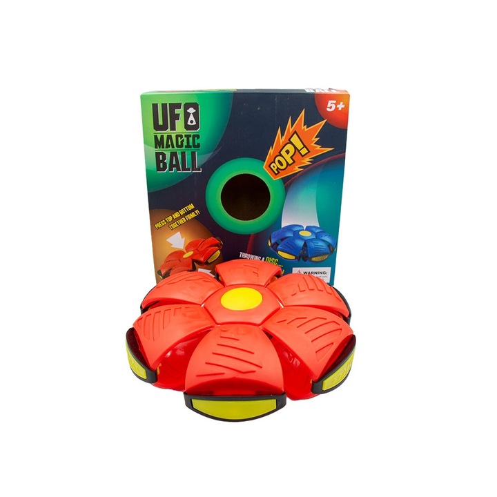 Minge transformabila in disc de aruncare cu lumina LED, culoare rosu,15 cm