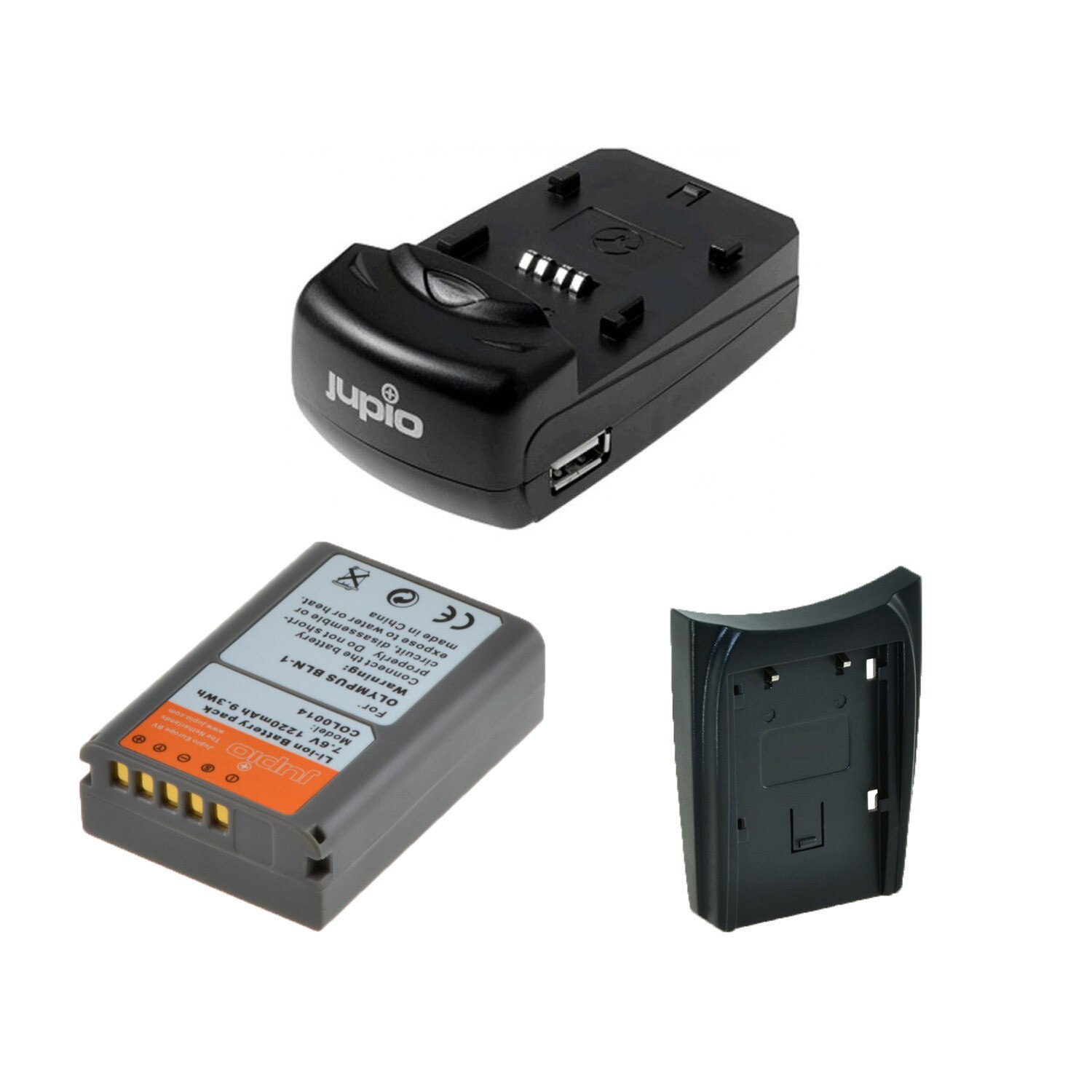 Kit Jupio, 2 Acumulatori PS-BLN1, BLN-1, si Incarcator cu doua Baze si Port USB, Negru