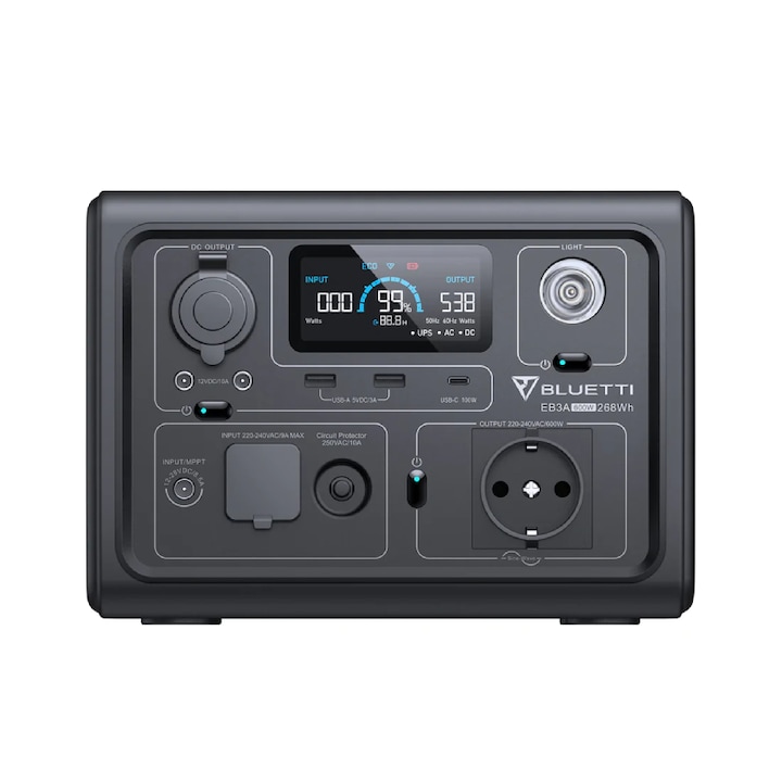Centrala electrica portabila, Bluetti EB3A, 600W, 268Wh, Gri