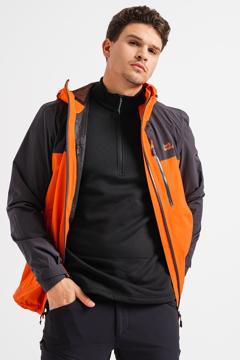 Jack Wolfskin, Jacheta cu gluga pentru drumetii Go Hike, Negru/Portocaliu mandarina