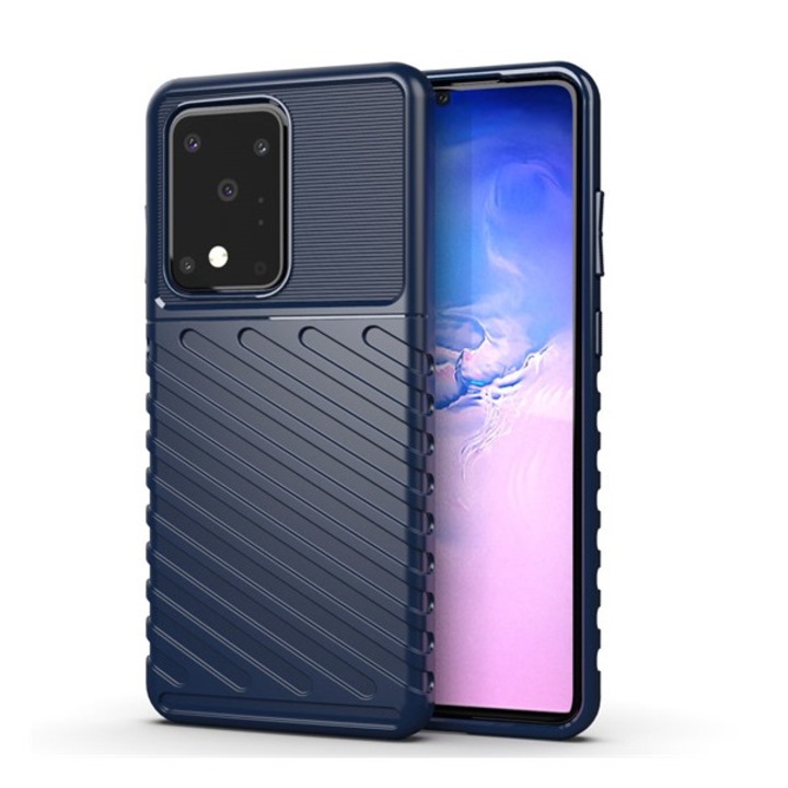 Gigapack szilikon mobiltelefon tok, ütésállóság, csíkos, dombor minta, sötétkék, kompatibilis: Samsung Galaxy S20 Ultra 5G, SM-G988B, / Galaxy S20 Ultra, SM-G988F