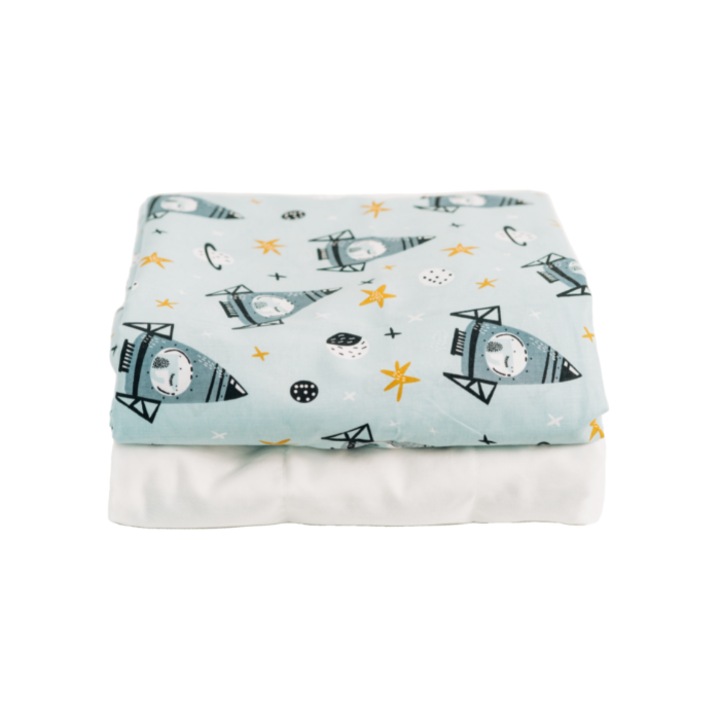 Детски комплект одеяла с тежести и сензорна покривка с 2 страни, отпечатан модел на космически кораб, юношески размер, 4 кг, 105 X 145 см