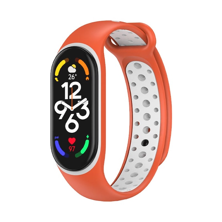 Szilikon szíj Xiaomi Mi Band 3/4 intelligens karkötőhöz, Nike modell, narancssárga/fehér