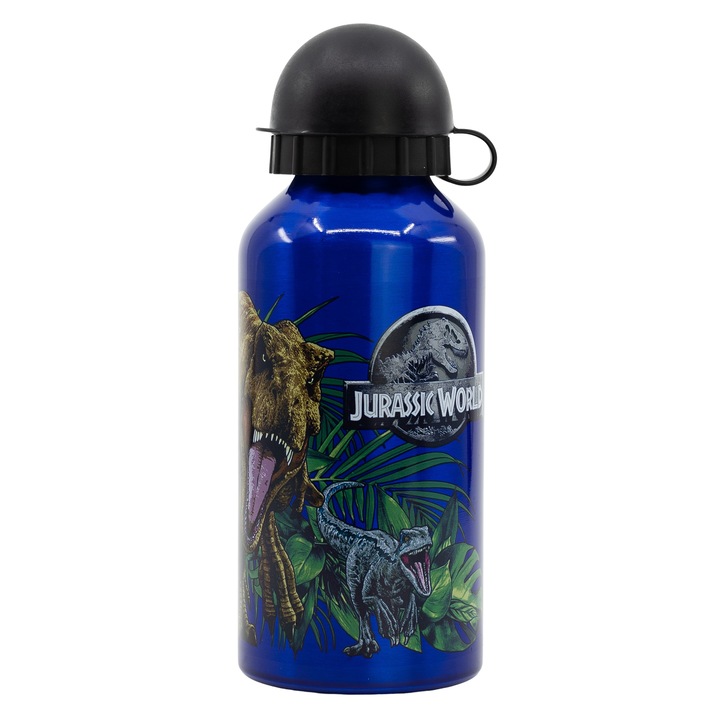 Бутилка за вода Stor®, детска, изработена от алуминий, с модел JURASSIC WORLD, 400 ml