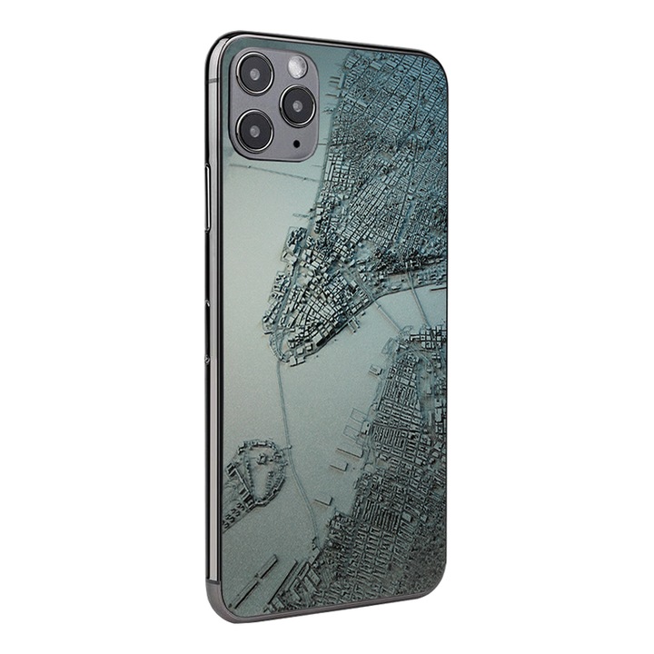 Folie Skin Spate pentru Apple Iphone 11, City Map Design, High Grip, Full Glue, Instalare usoara, Gri