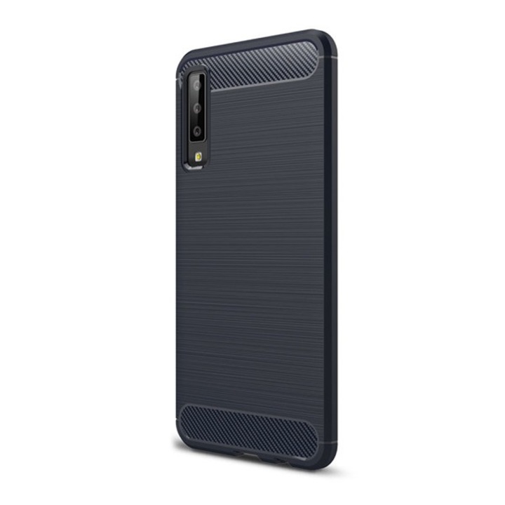 Mobiltelefon tok, kompatibilis, Samsung Galaxy A7 (2018) SM-A750F Gigapack szilikon telefonvédő (ütésállóság, légpárnás sarok, szálcsiszolt, karbon minta) sötétkék, gigapack csomagolás