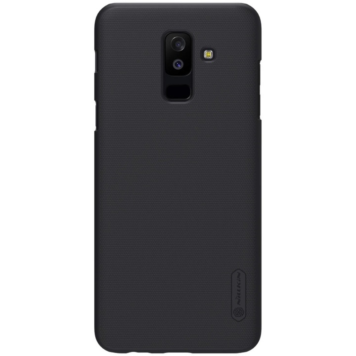 Mobiltelefon tok, kompatibilis, Samsung Galaxy A6+ (2018) SM-A605F Nillkin super frosted műanyag telefonvédő (gumírozott, érdes felület + képernyővédő fólia) fekete, gyártói csomagolás