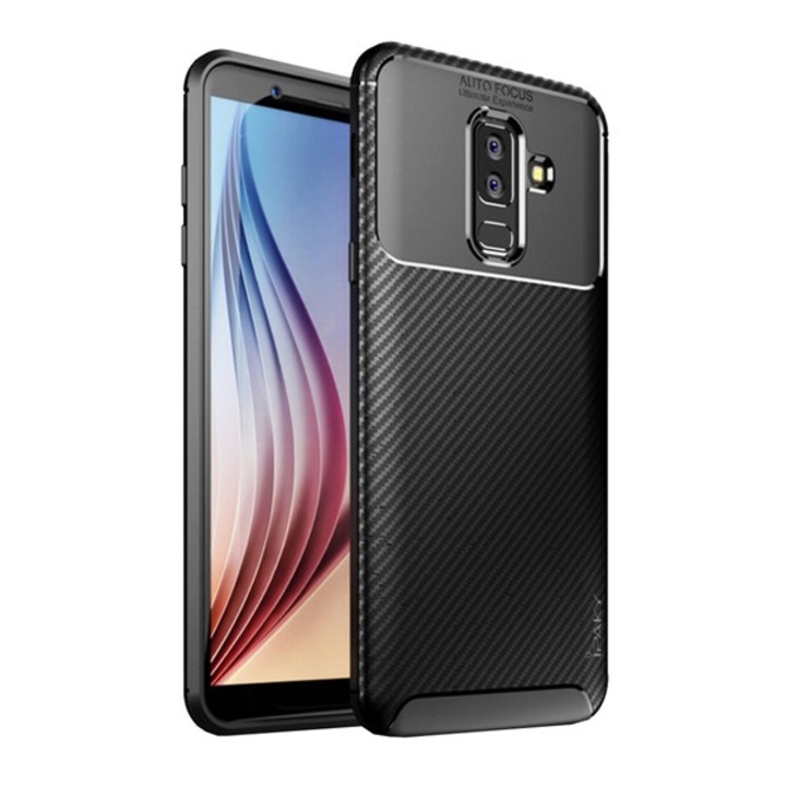Mobiltelefon tok, kompatibilis, Samsung Galaxy A6+ (2018) SM-A605F Ipaky szilikon telefonvédő (karbon minta) fekete, gyártói csomagolás
