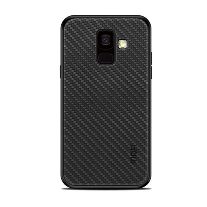 Mobiltelefon tok, kompatibilis, Samsung Galaxy A6 (2018) SM-A600F Mofi honor műanyag telefonvédő (szilikon keret, bőr hatású hátlap, fonott minta) fekete, gyártói csomagolás
