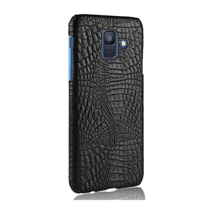 Mobiltelefon tok, kompatibilis, Samsung Galaxy A6 (2018) SM-A600F Gigapack műanyag telefonvédő (bőr hatású, krokodilbőr minta) fekete, gigapack csomagolás