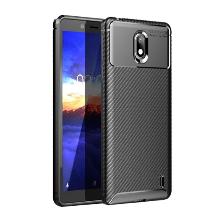 Mobiltelefon tok, kompatibilis, Nokia 1 Plus Gigapack szilikon telefonvédő (ütésállóság, légpárnás sarok, karbon minta) fekete, gigapack csomagolás