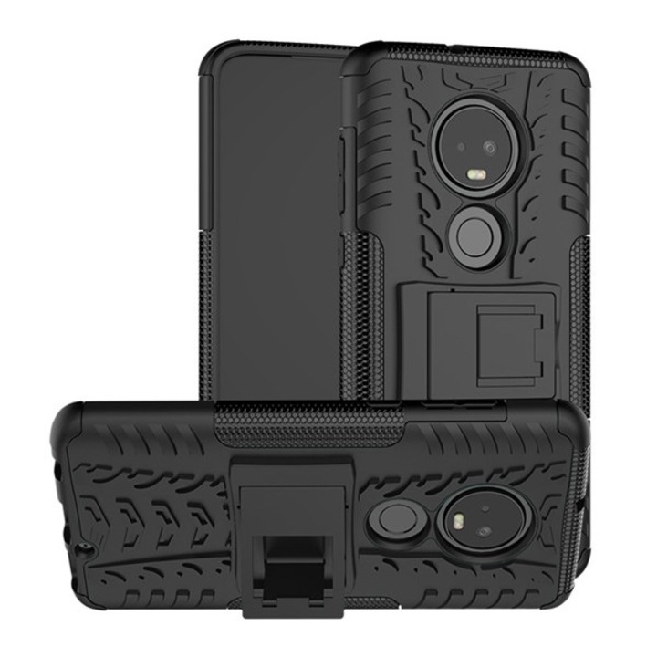 Mobiltelefon tok, kompatibilis, Motorola Moto G7 Plus (XT1965) / Moto G7 (XT1962) Gigapack defender műanyag telefonvédő (ütésállóság, szilikon belső, kitámasztó, autógumi) fekete, gigapack csomagolás