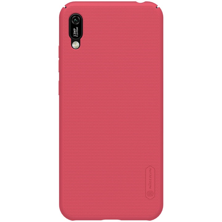 Mobiltelefon tok, kompatibilis, Huawei Y6 2019 (Y6 Prime 2019) Nillkin super frosted műanyag telefonvédő (gumírozott, érdes felület + asztali tartó) piros, gyártói csomagolás