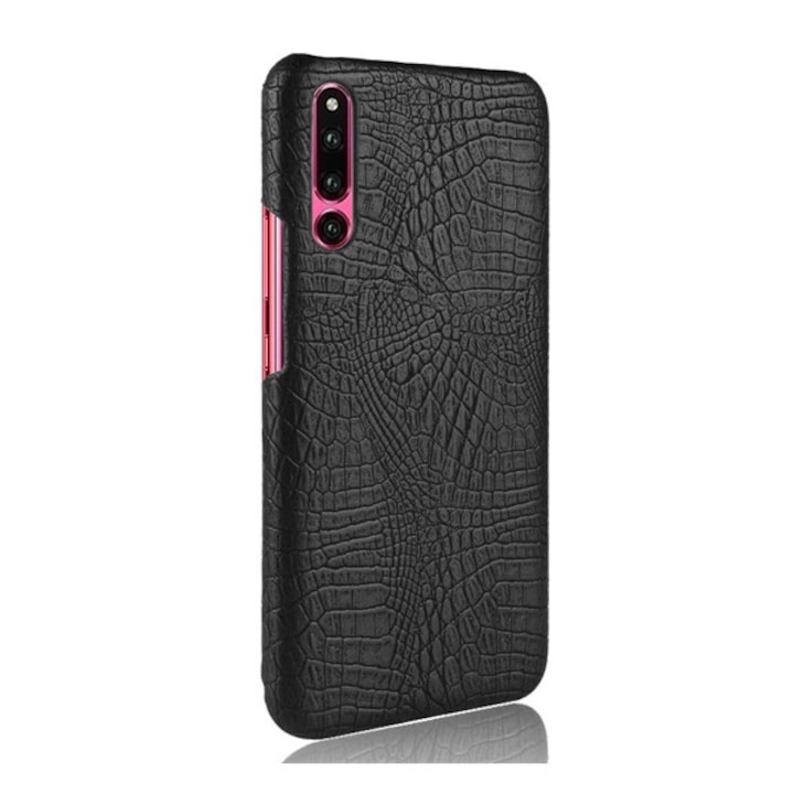 Huawei P30 Gigapack műanyag telefonvédő (bőr hatású, krokodilbőr minta) fekete, gigapack csomagolás