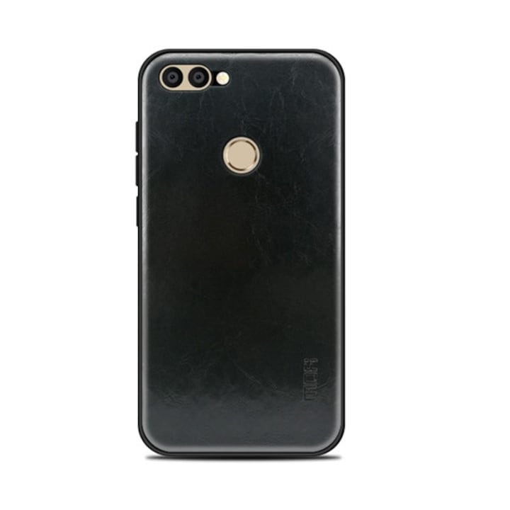 Huawei P Smart (2018) Mofi műanyag telefonvédő (szilikon keret, bőr hatású hátlap) fekete, GP-77090, gyártói csomagolás