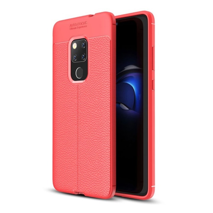 Huawei Mate 20 Gigapack szilikon telefonvédő (ütésállóság, bőr hatású, varrás minta) piros, gigapack csomagolás
