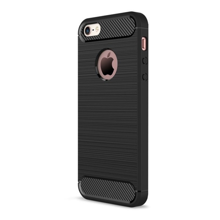 Apple iPhone SE (2016) / iPhone 5S / iPhone 5 Gigapack szilikon telefonvédő (ütésállóság, légpárnás sarok, szálcsiszolt, karbon minta, logó kivágás) fekete, gigapack csomagolás