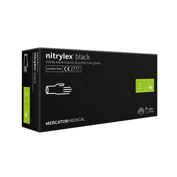 Set 100 bucati Manusi Nitrylex black, Nitril, nepudrate, negru, marimea S