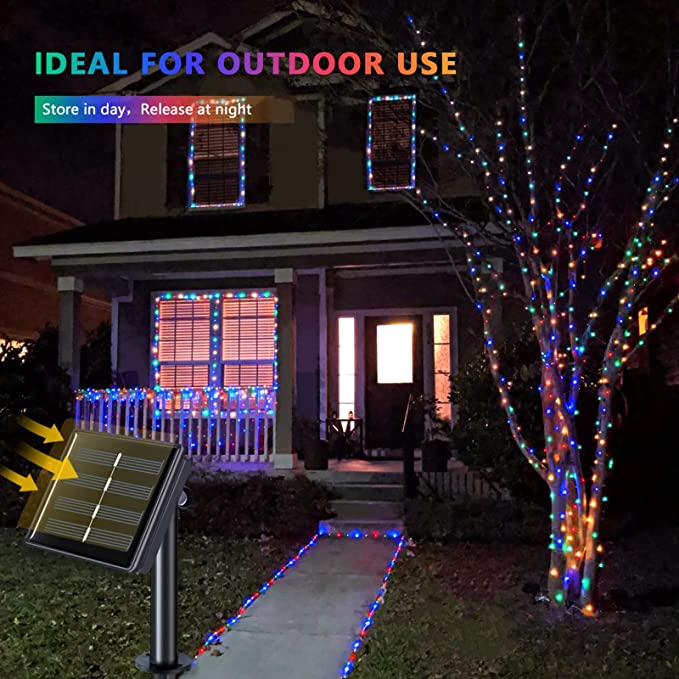 Instalatie 200 LED, 22 m, 8 moduri, cu alimentare solara, inclus panou ...