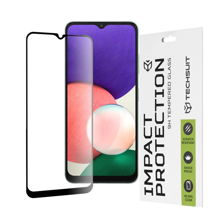 Fólia Samsung Galaxy A22 5G telefonhoz, 111D teljes fedél/teljes ragasztós üveg, Secure Glass, fekete