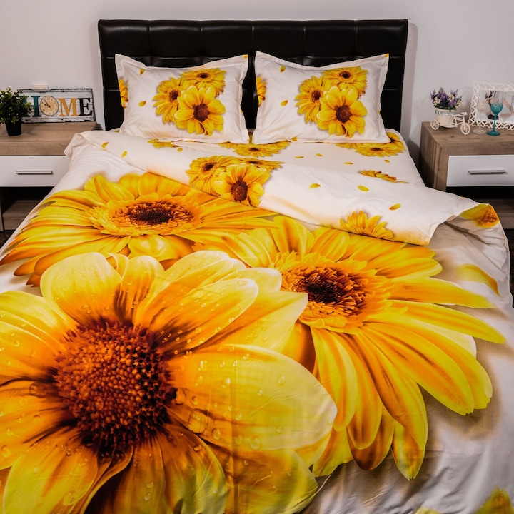 Ágyneműhuzat garnitúra, digital print 3D, yellow flower, kétszemélyes