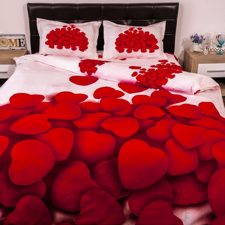 Ágyneműhuzat garnitúra, digital print 3D, red heart 2, kétszemélyes