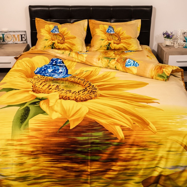 Ágyneműhuzat garnitúra, digital print 3D, sun flower, kétszemélyes