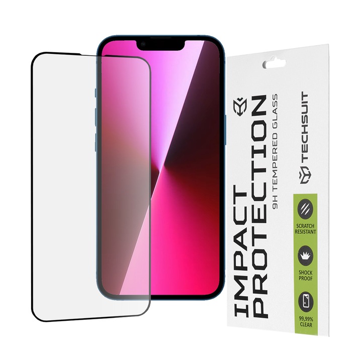 Üvegvédő iPhone 13 / 13 Pro / 14 telefonhoz - Techsuit teljes burkolat / teljes ragasztó - fekete