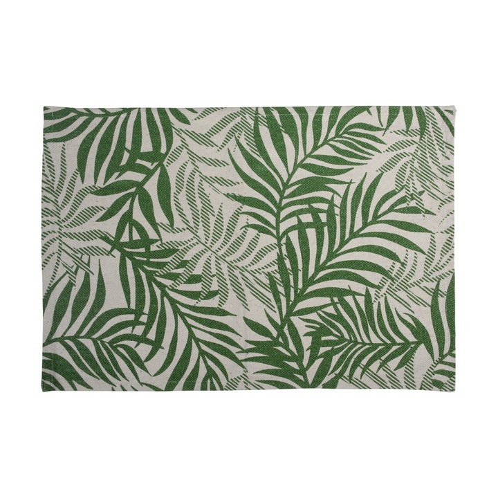 Dekoratív szőnyeg, Minta levelekkel, Pamut, 60 x 90 cm, Bézs/zöld