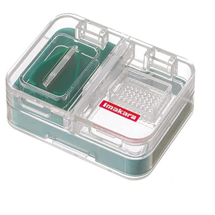 Cutie medicamente cu taietor si zdrobitor, Dispozitiv taiere/sfaramare pastile, 8.4×6.3×3cm, Transparent/Verde