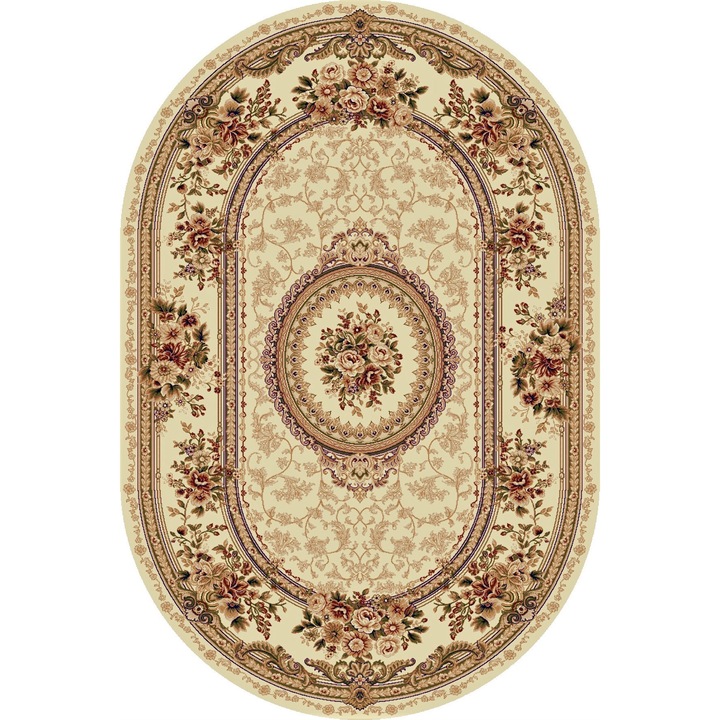Класически килим, Lotos 571-100, 100x200 см, кремав / бежов, овален
