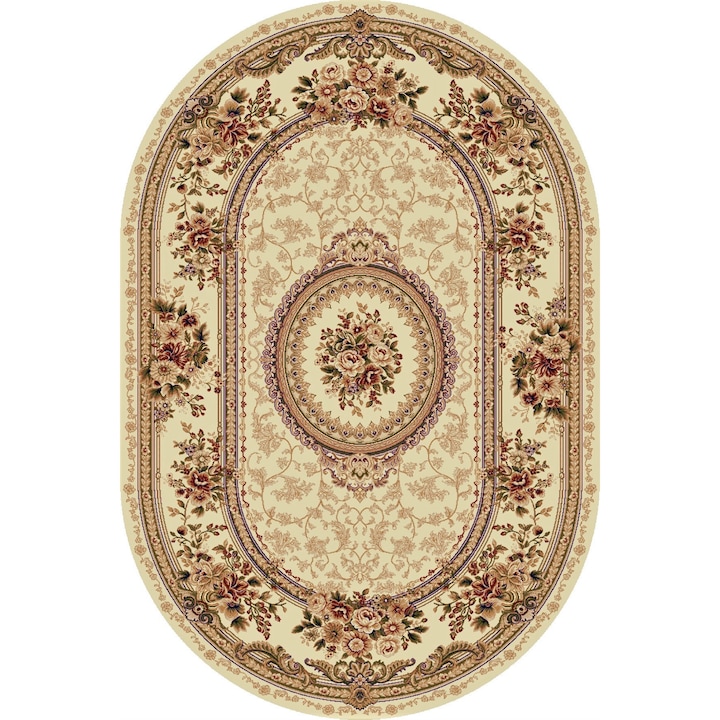 Klasszikus szőnyeg, Lotos 571-100, 80x150 cm, krém/bézs, ovális