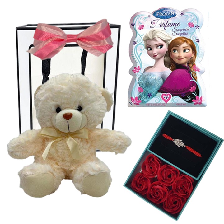 Childes csomag, mackó, Disney Frozen Set, Eau de Toilette 9,5 ml, Tatoo, Könyvjelző, szappanrózsa doboz és karkötő, Velve