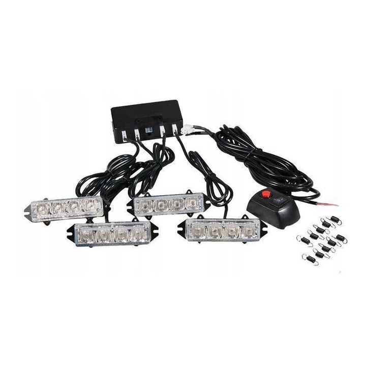 Set 4 stroboscoape LED galbene cu 4LED 12V