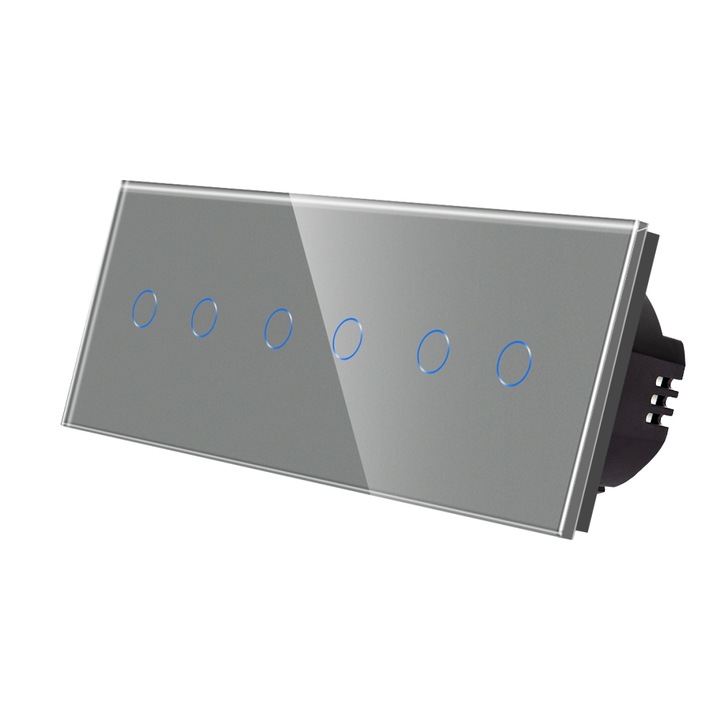 Luxion Dupla + Dupla+Dupla Érintőkapcsoló, Kristályüveg, Nedvességálló, Érintőgombos, Szürke