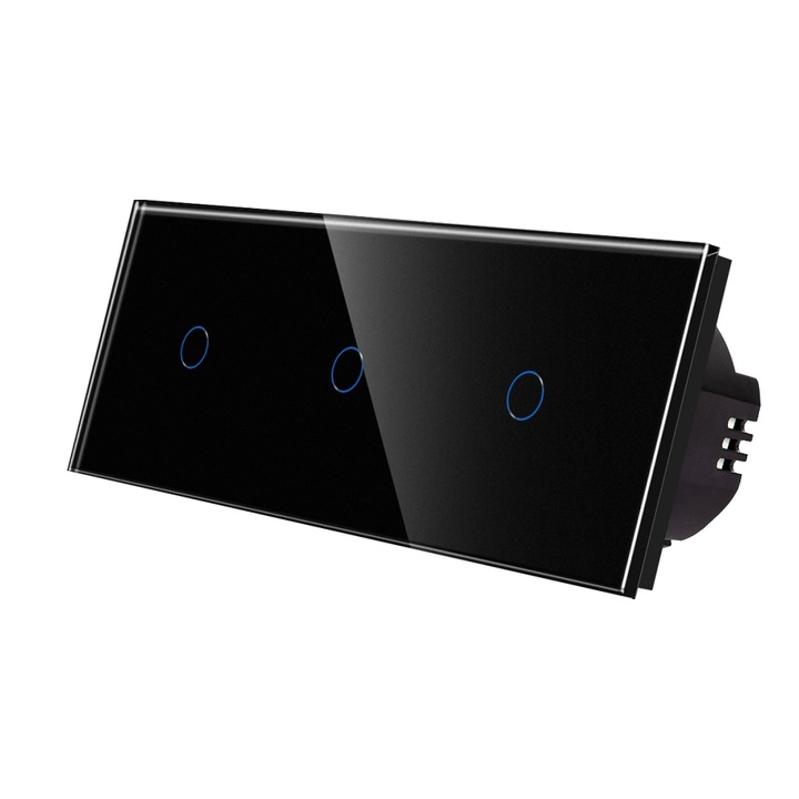 Luxion Egyszerű+Egyszerű+Egyszerű Érintőkapcsoló, Kristályüveg, Nedvességálló, Érintőgombos, Fekete