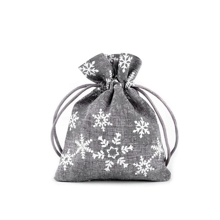 Подаръчна торбичка, щампа снежинка 10 х 13 см Сива